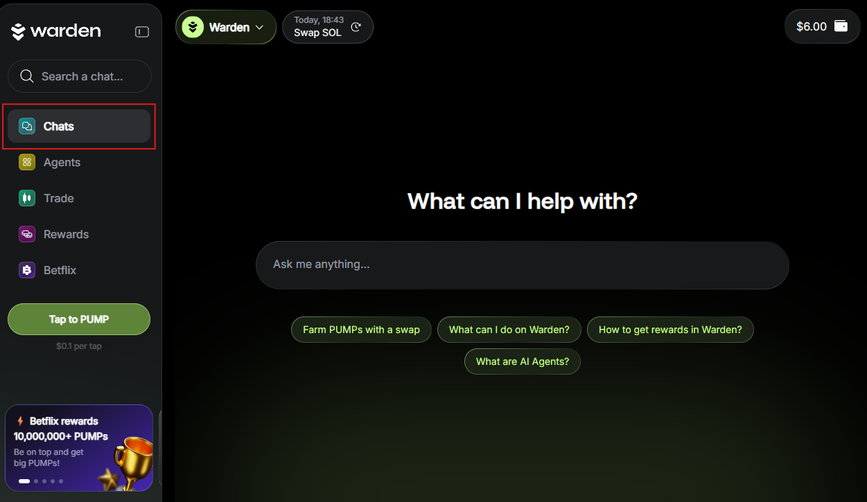 Ask the Warden Agent to swap an asset